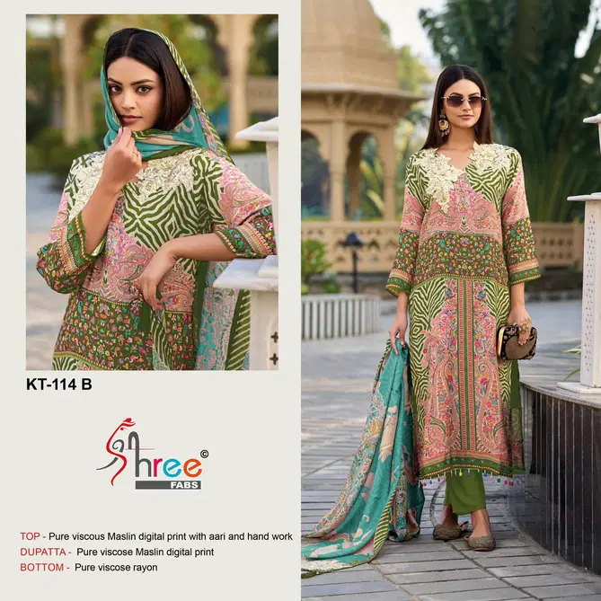 Kt 114 By Shree Fabs Maslin Digital Printed Salwar Suits Exporters In India